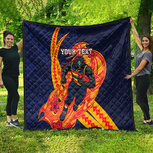 Personalized Adelaide Crows Quilt Polynesian Tribal Crow Mascot With Hibiscus Floral Art