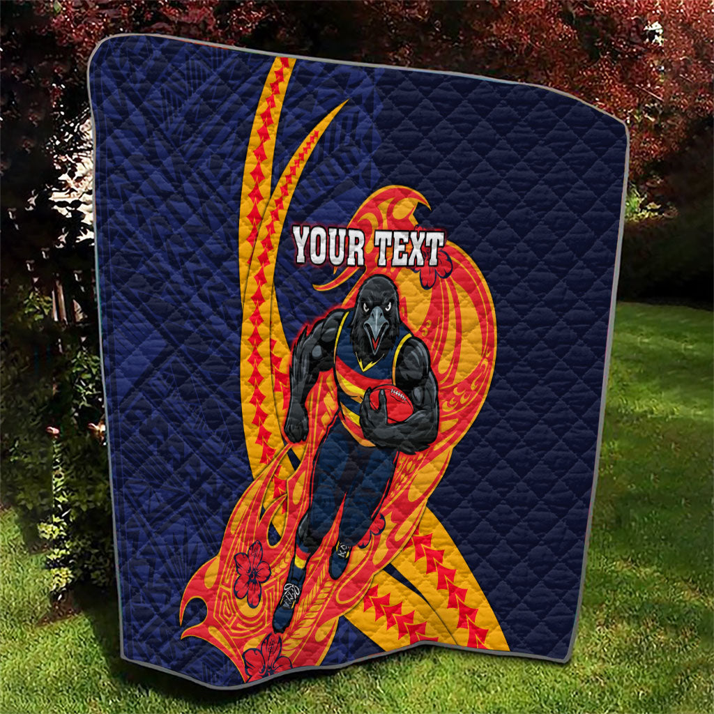 Personalized Adelaide Crows Quilt Polynesian Tribal Crow Mascot With Hibiscus Floral Art