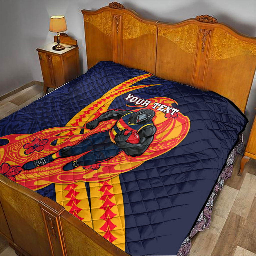 Personalized Adelaide Crows Quilt Polynesian Tribal Crow Mascot With Hibiscus Floral Art