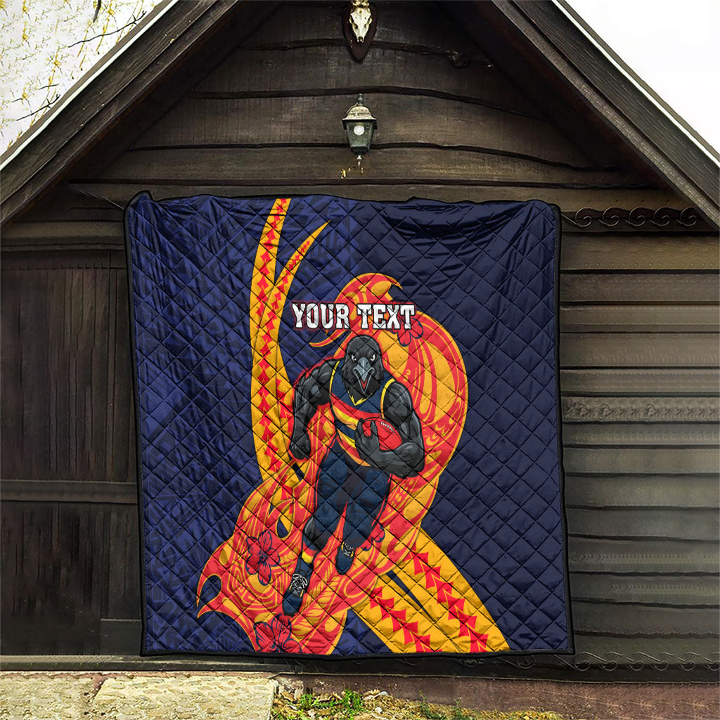 Personalized Adelaide Crows Quilt Polynesian Tribal Crow Mascot With Hibiscus Floral Art
