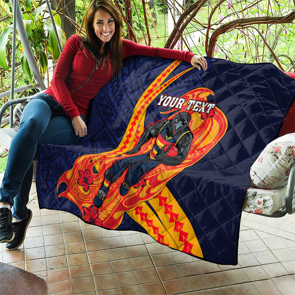 Personalized Adelaide Crows Quilt Polynesian Tribal Crow Mascot With Hibiscus Floral Art