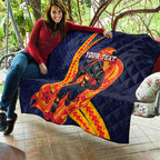 Personalized Adelaide Crows Quilt Polynesian Tribal Crow Mascot With Hibiscus Floral Art