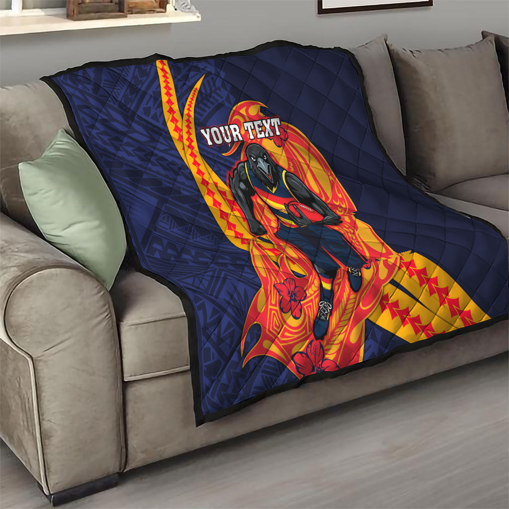 Personalized Adelaide Crows Quilt Polynesian Tribal Crow Mascot With Hibiscus Floral Art