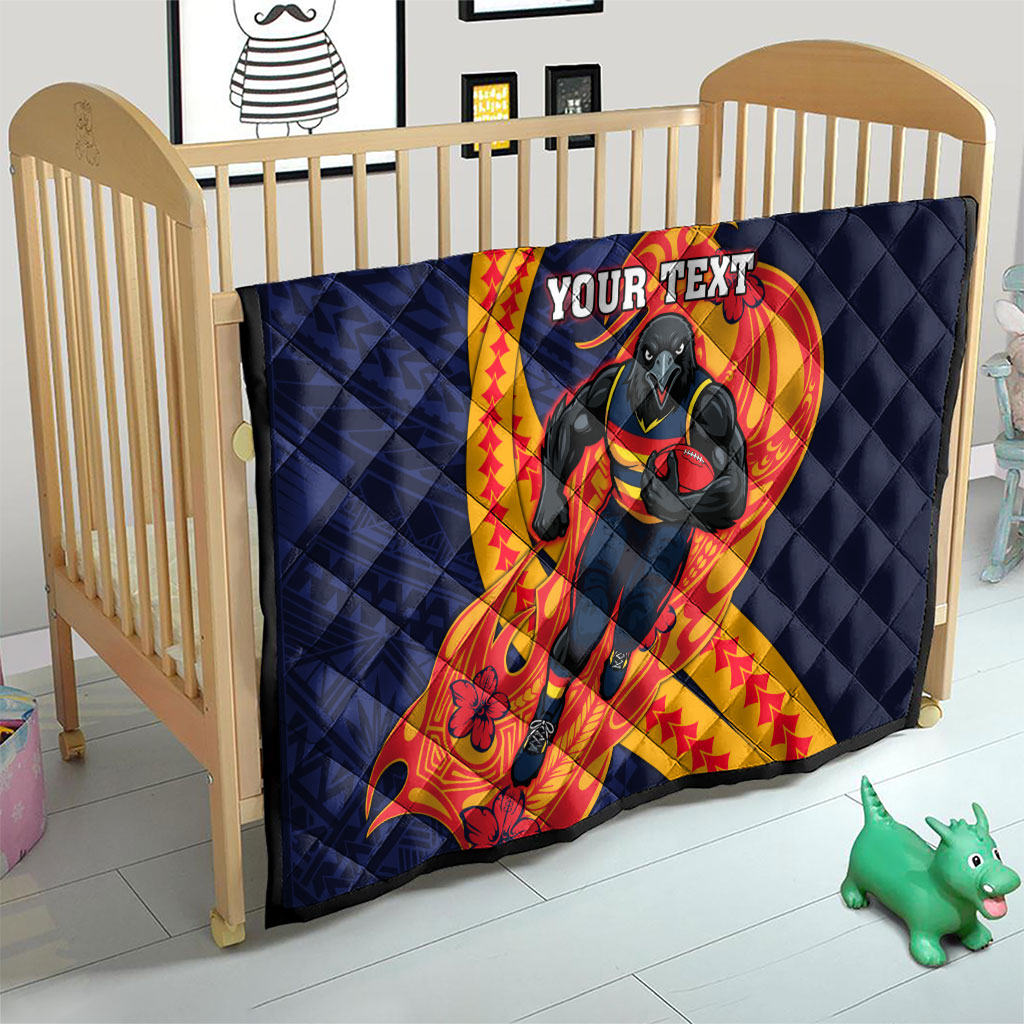 Personalized Adelaide Crows Quilt Polynesian Tribal Crow Mascot With Hibiscus Floral Art