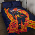 Personalized Adelaide Crows Quilt Bed Set Polynesian Tribal Crow Mascot With Hibiscus Floral Art