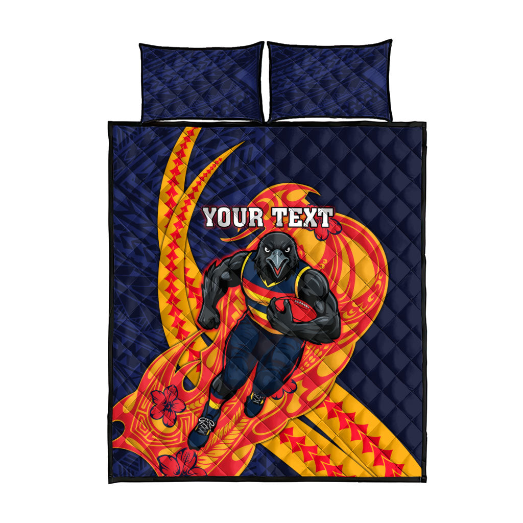 Personalized Adelaide Crows Quilt Bed Set Polynesian Tribal Crow Mascot With Hibiscus Floral Art