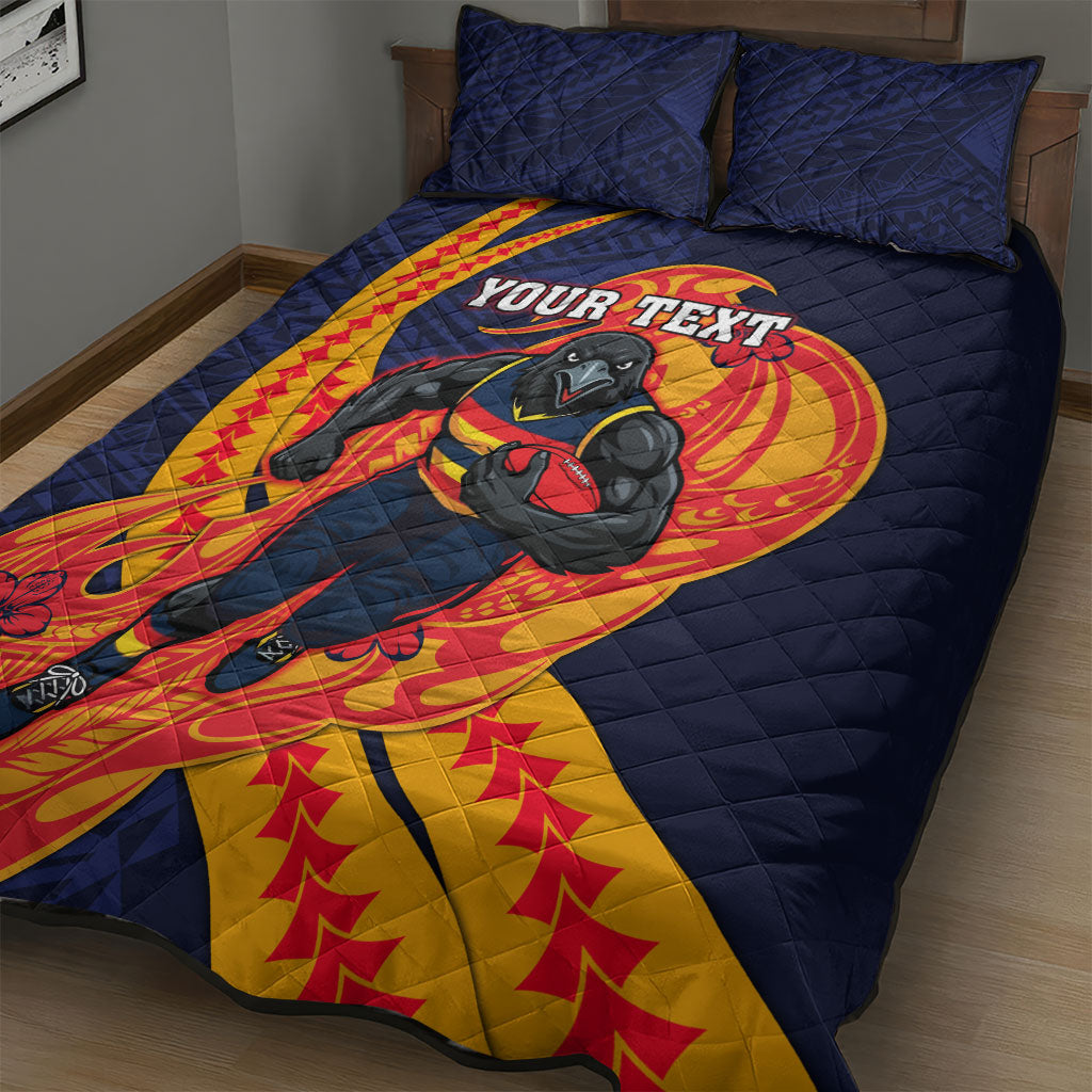 Personalized Adelaide Crows Quilt Bed Set Polynesian Tribal Crow Mascot With Hibiscus Floral Art