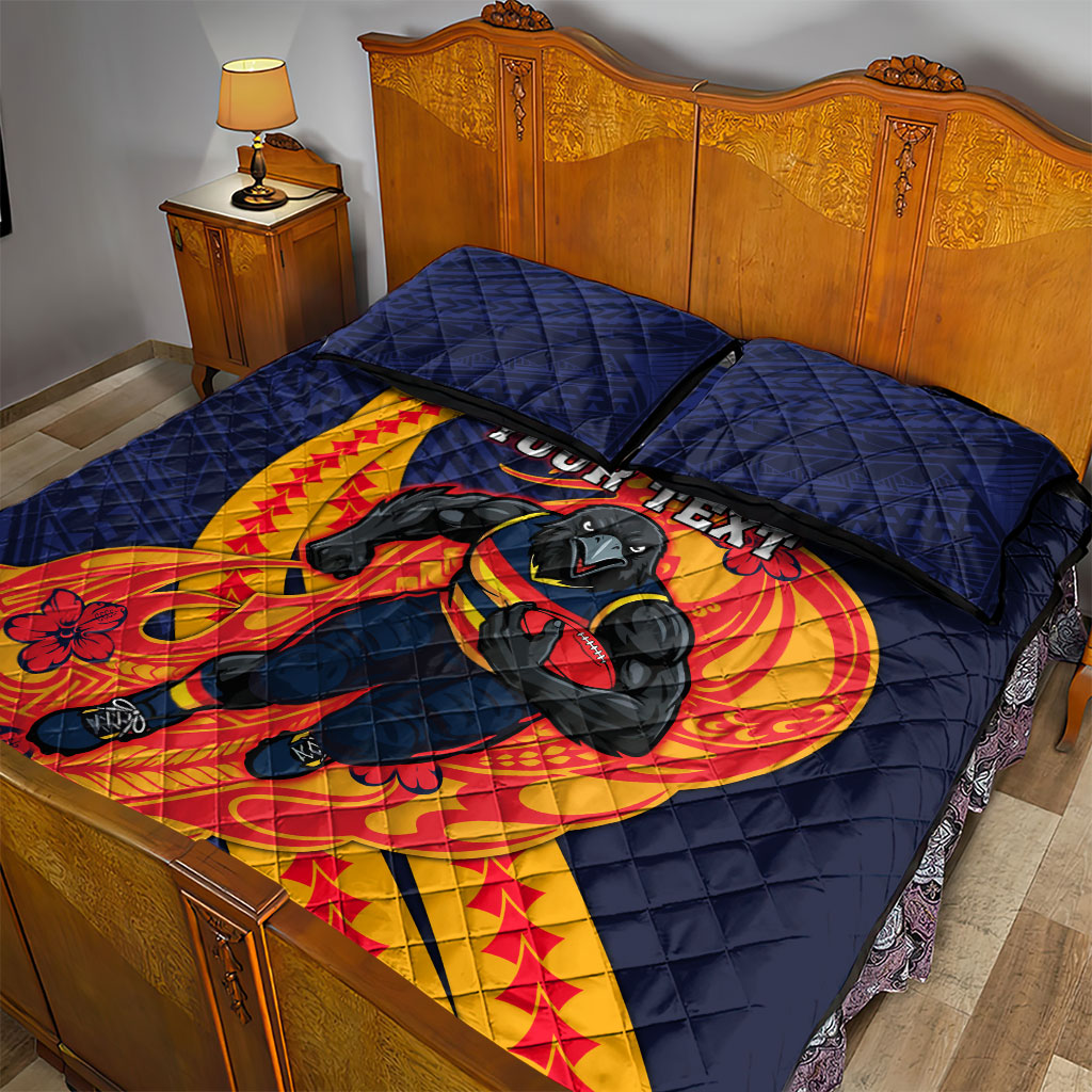Personalized Adelaide Crows Quilt Bed Set Polynesian Tribal Crow Mascot With Hibiscus Floral Art