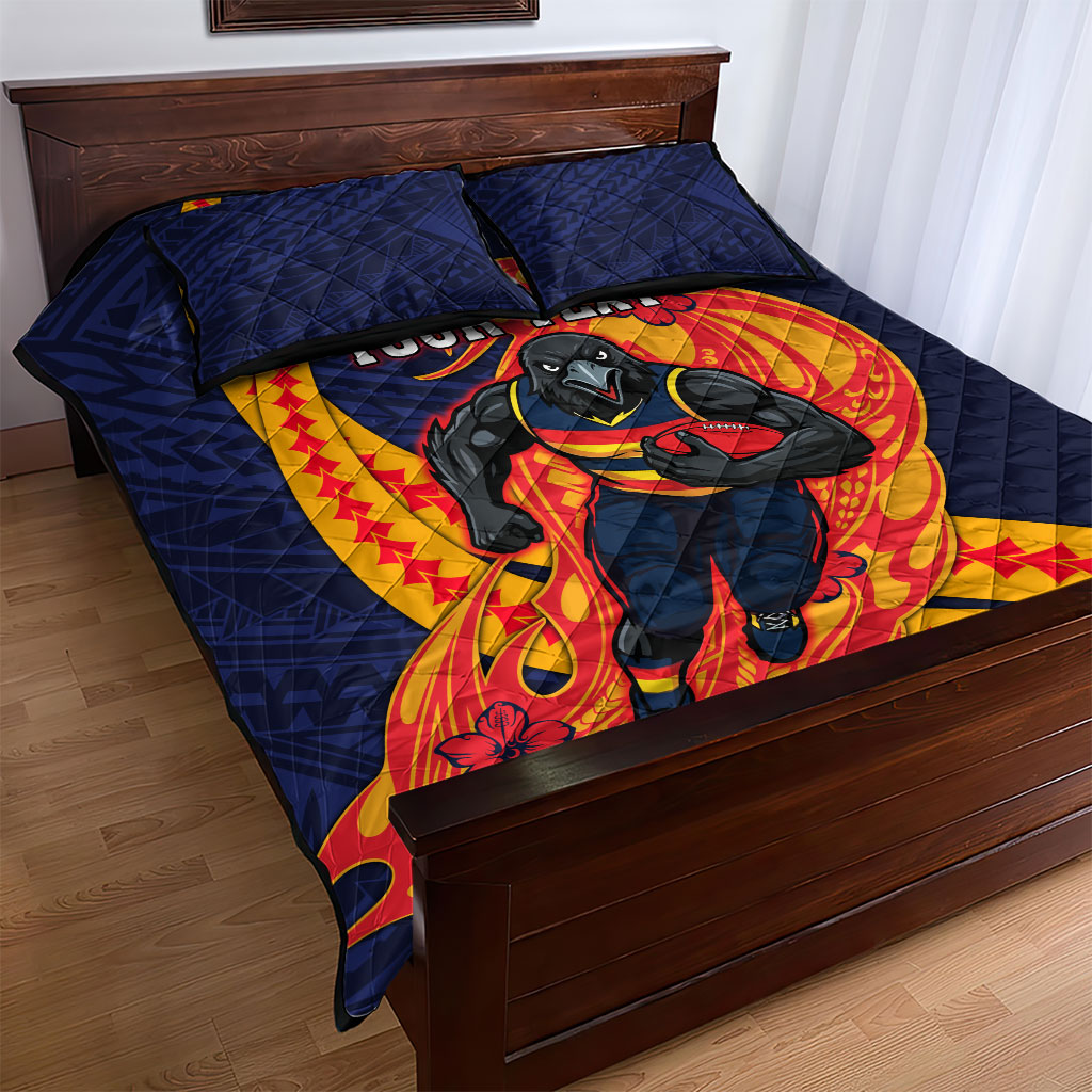 Personalized Adelaide Crows Quilt Bed Set Polynesian Tribal Crow Mascot With Hibiscus Floral Art