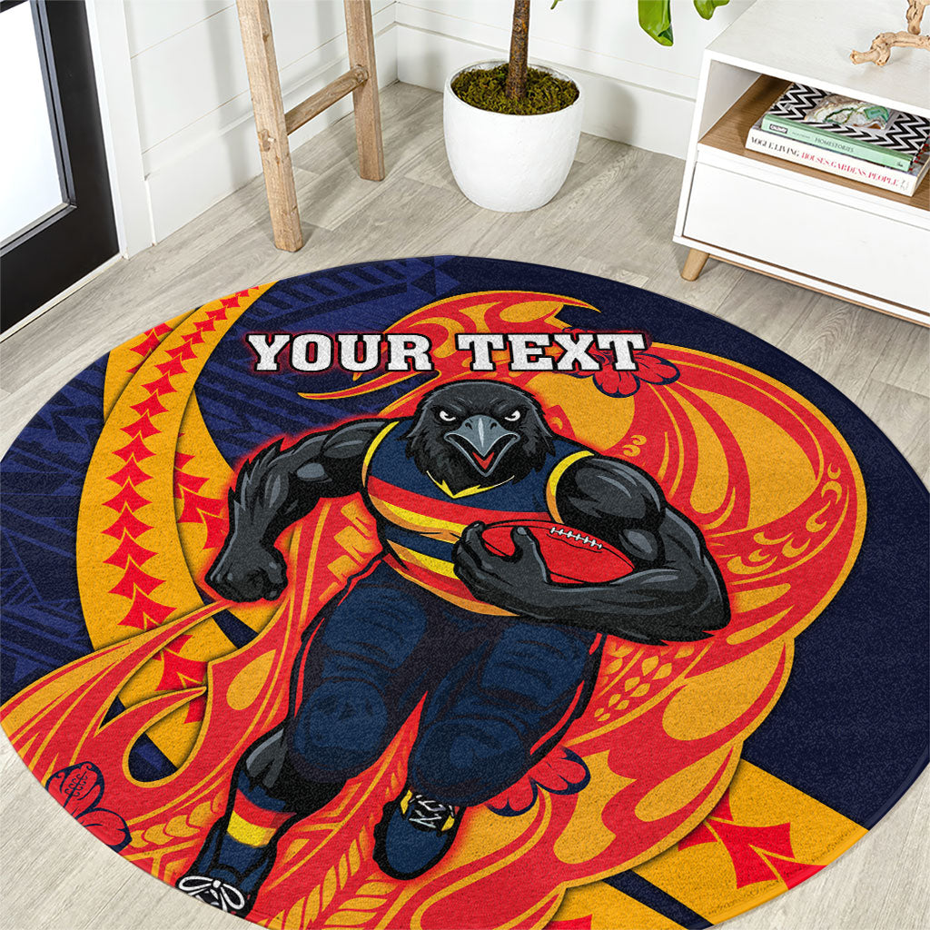 Personalized Adelaide Crows Round Carpet Polynesian Tribal Crow Mascot With Hibiscus Floral Art