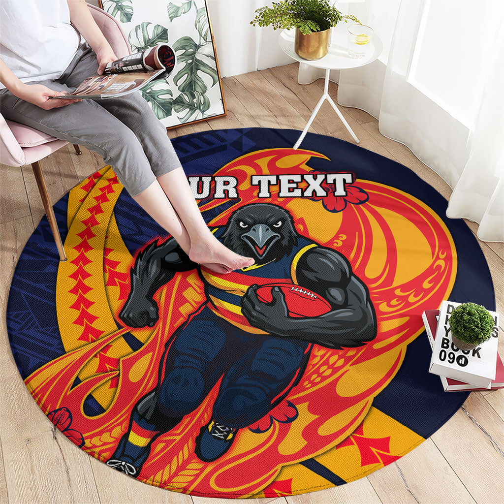 Personalized Adelaide Crows Round Carpet Polynesian Tribal Crow Mascot With Hibiscus Floral Art