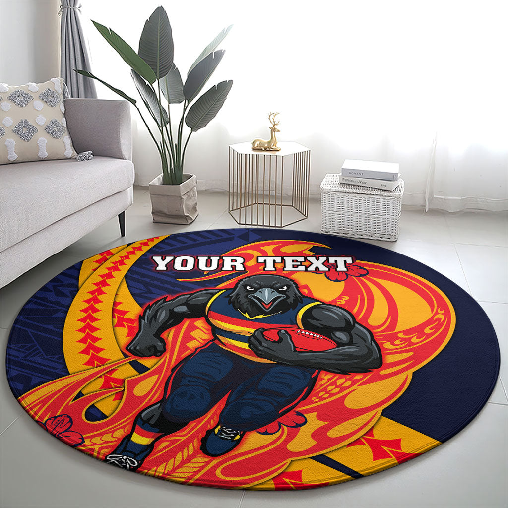 Personalized Adelaide Crows Round Carpet Polynesian Tribal Crow Mascot With Hibiscus Floral Art