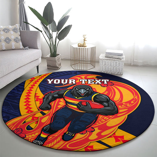 Personalized Adelaide Crows Round Carpet Polynesian Tribal Crow Mascot With Hibiscus Floral Art