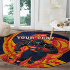 Personalized Adelaide Crows Round Carpet Polynesian Tribal Crow Mascot With Hibiscus Floral Art