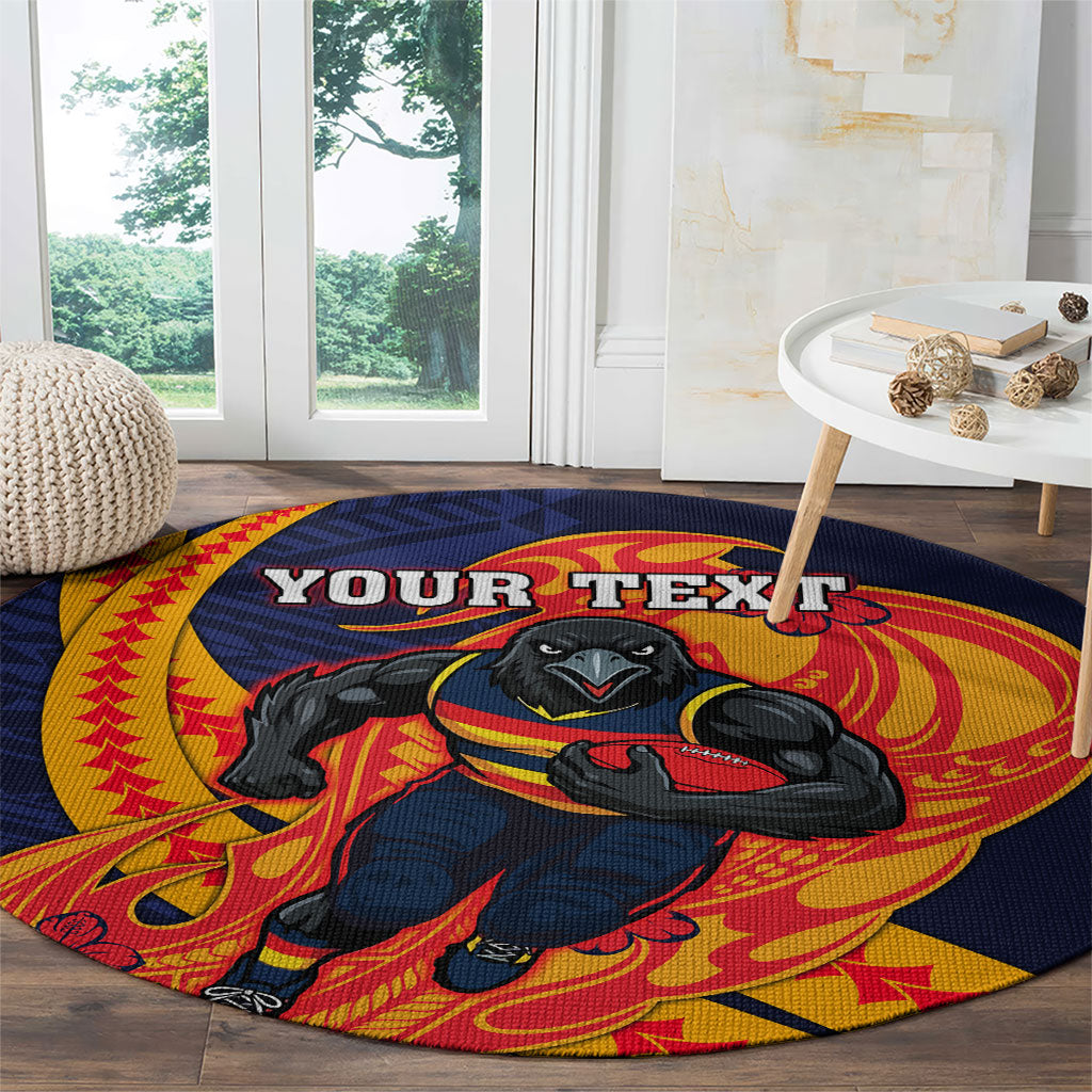 Personalized Adelaide Crows Round Carpet Polynesian Tribal Crow Mascot With Hibiscus Floral Art