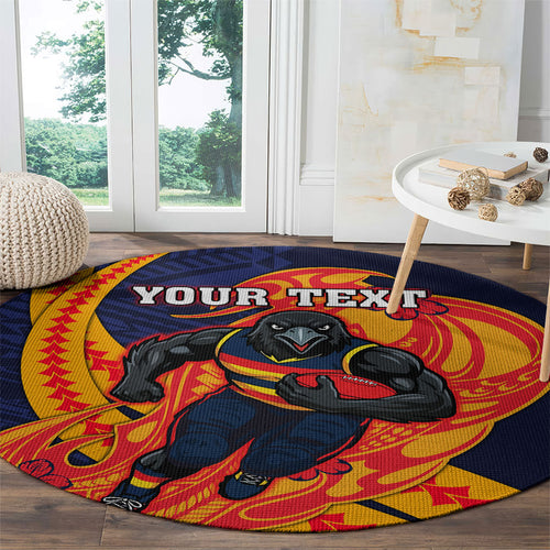 Personalized Adelaide Crows Round Carpet Polynesian Tribal Crow Mascot With Hibiscus Floral Art