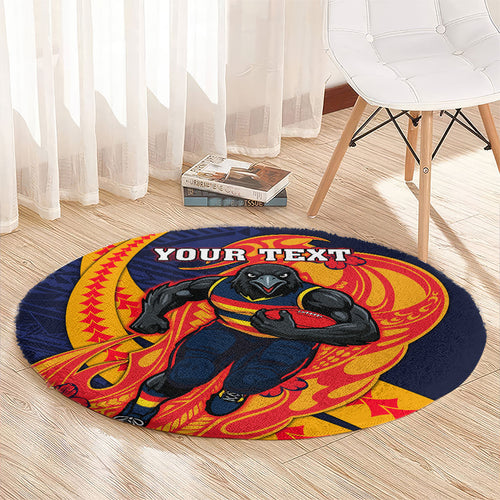 Personalized Adelaide Crows Round Carpet Polynesian Tribal Crow Mascot With Hibiscus Floral Art