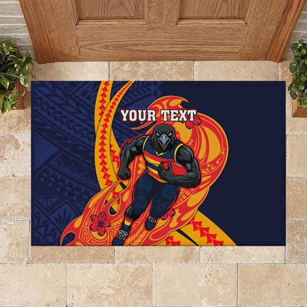 Personalized Adelaide Crows Rubber Doormat Polynesian Tribal Crow Mascot With Hibiscus Floral Art