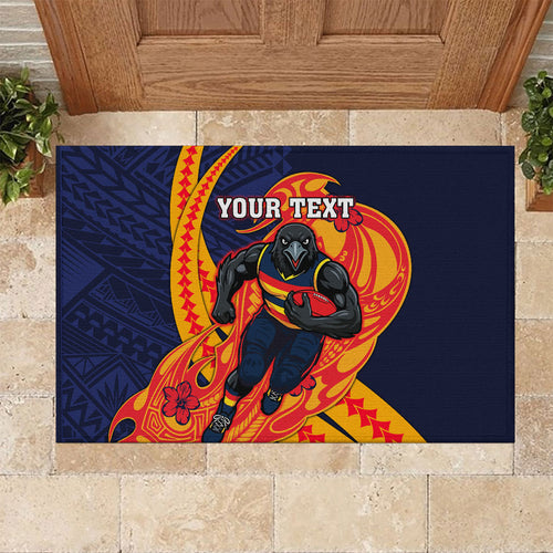 Personalized Adelaide Crows Rubber Doormat Polynesian Tribal Crow Mascot With Hibiscus Floral Art