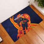 Personalized Adelaide Crows Rubber Doormat Polynesian Tribal Crow Mascot With Hibiscus Floral Art