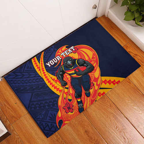 Personalized Adelaide Crows Rubber Doormat Polynesian Tribal Crow Mascot With Hibiscus Floral Art