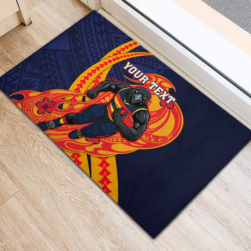 Personalized Adelaide Crows Rubber Doormat Polynesian Tribal Crow Mascot With Hibiscus Floral Art