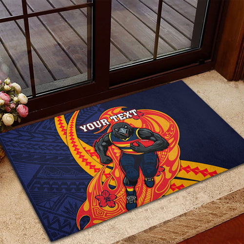 Personalized Adelaide Crows Rubber Doormat Polynesian Tribal Crow Mascot With Hibiscus Floral Art