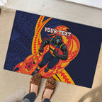 Personalized Adelaide Crows Rubber Doormat Polynesian Tribal Crow Mascot With Hibiscus Floral Art