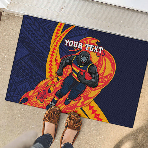Personalized Adelaide Crows Rubber Doormat Polynesian Tribal Crow Mascot With Hibiscus Floral Art