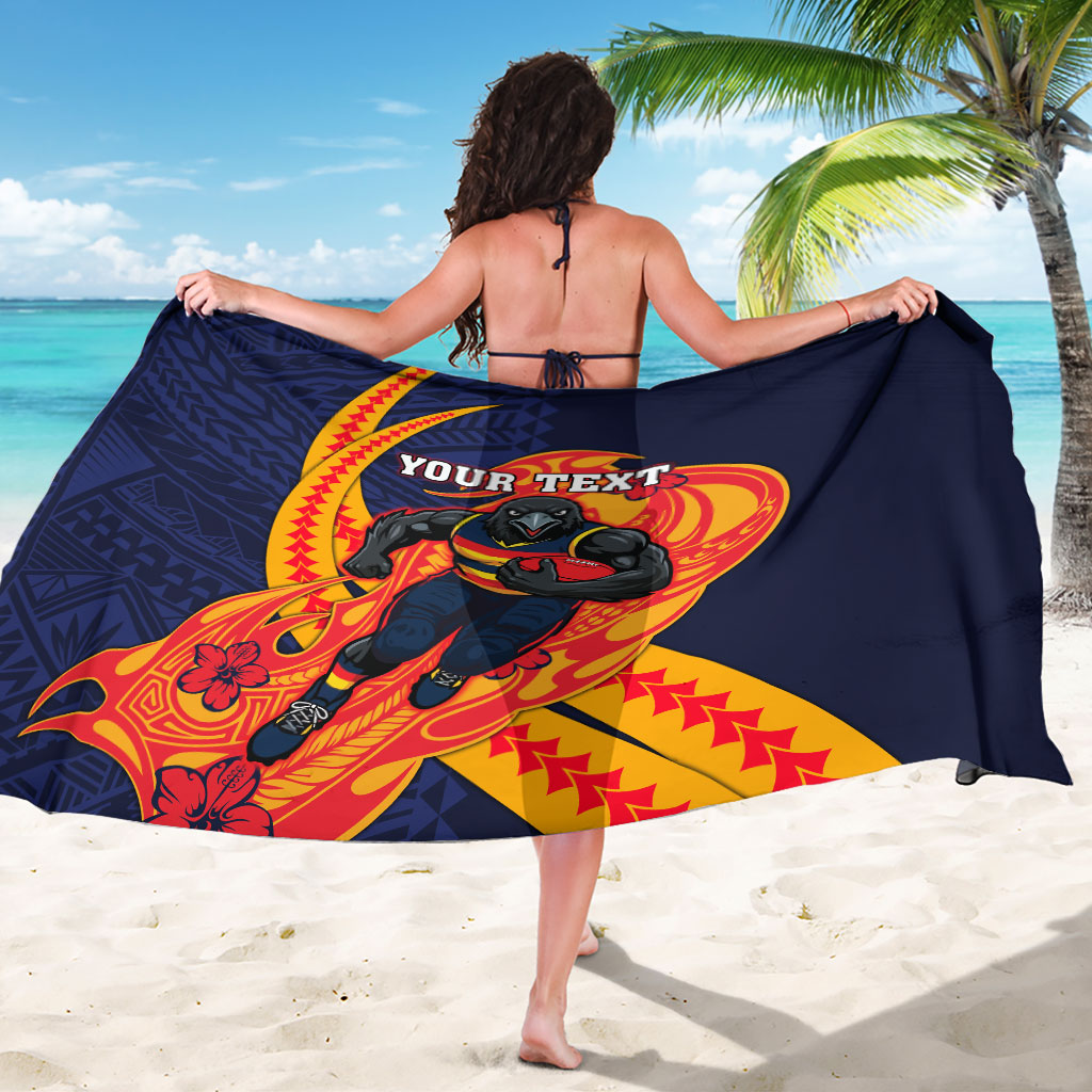 Personalized Adelaide Crows Sarong Polynesian Tribal Crow Mascot With Hibiscus Floral Art