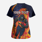 Personalized Adelaide Crows Scrub Top Polynesian Tribal Crow Mascot With Hibiscus Floral Art