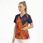 Personalized Adelaide Crows Scrub Top Polynesian Tribal Crow Mascot With Hibiscus Floral Art