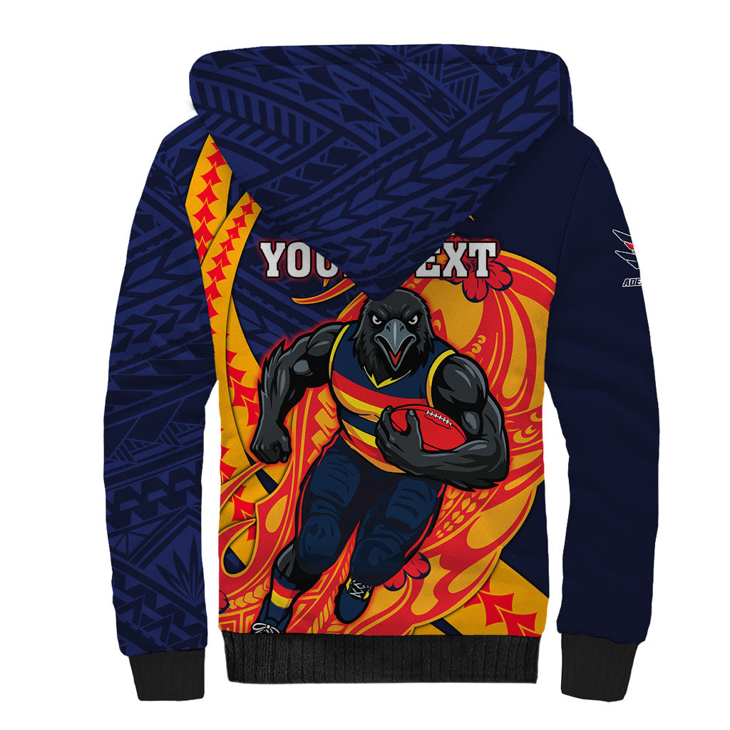 Personalized Adelaide Crows Sherpa Hoodie Polynesian Tribal Crow Mascot With Hibiscus Floral Art