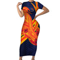 Personalized Adelaide Crows Short Sleeve Bodycon Dress Polynesian Tribal Crow Mascot With Hibiscus Floral Art