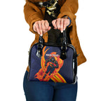 Personalized Adelaide Crows Shoulder Handbag Polynesian Tribal Crow Mascot With Hibiscus Floral Art