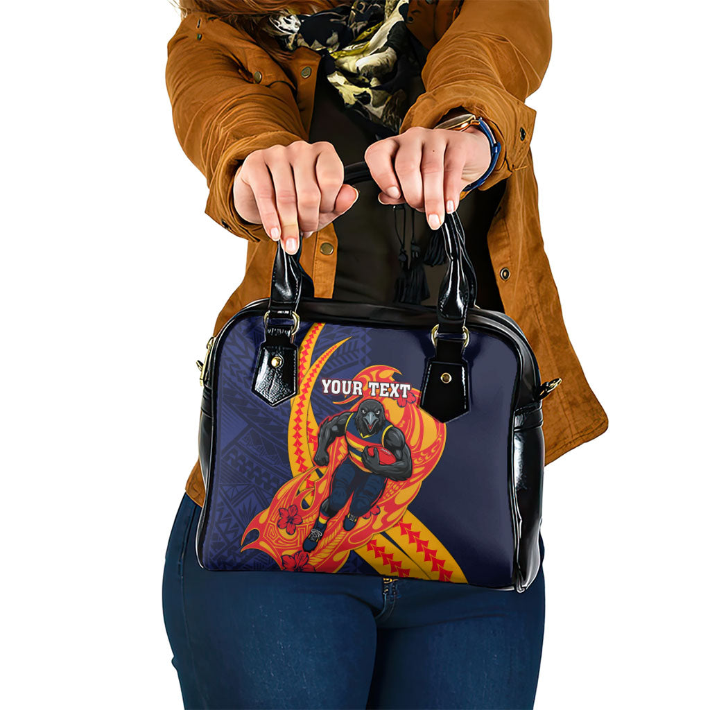 Personalized Adelaide Crows Shoulder Handbag Polynesian Tribal Crow Mascot With Hibiscus Floral Art