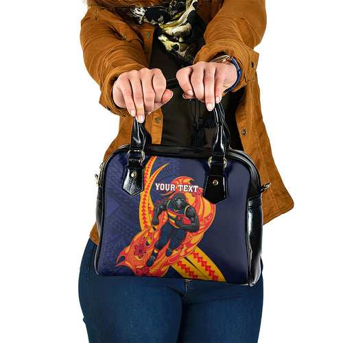 Personalized Adelaide Crows Shoulder Handbag Polynesian Tribal Crow Mascot With Hibiscus Floral Art