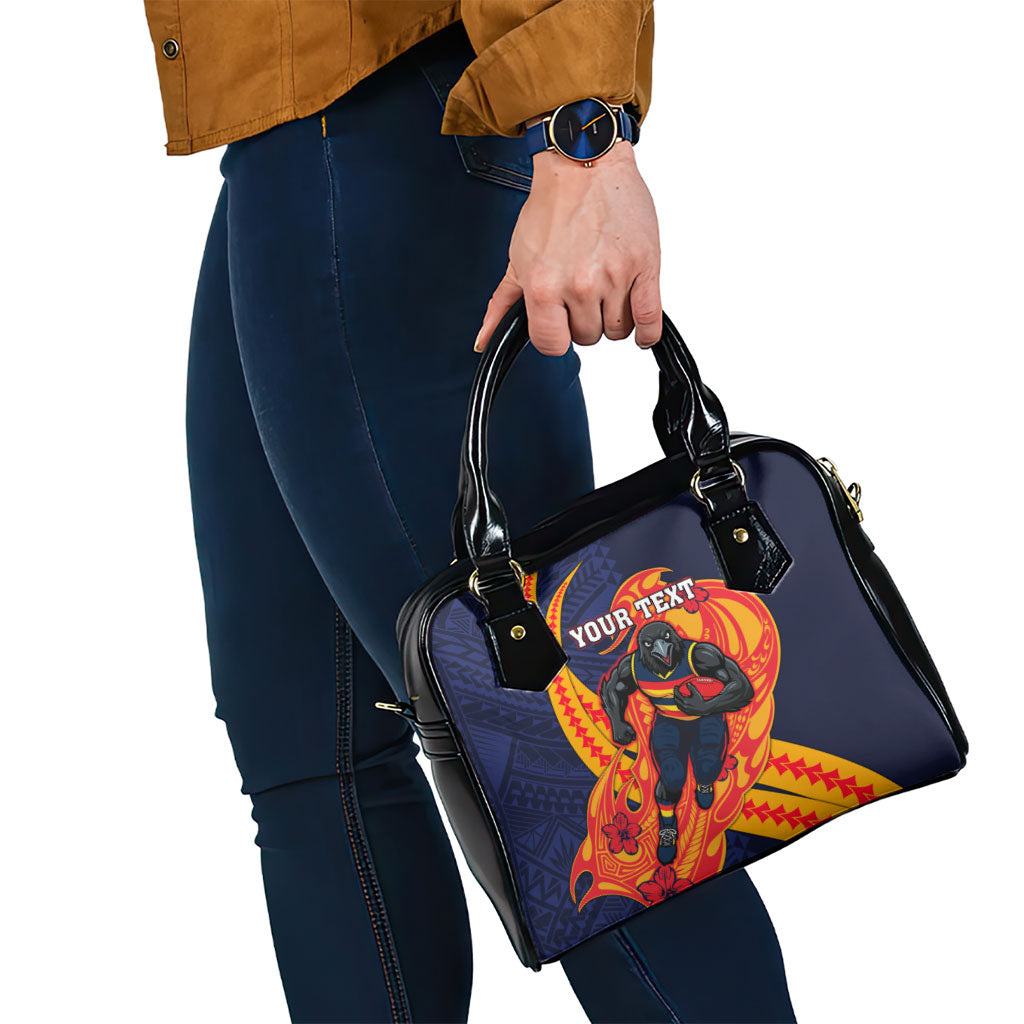 Personalized Adelaide Crows Shoulder Handbag Polynesian Tribal Crow Mascot With Hibiscus Floral Art