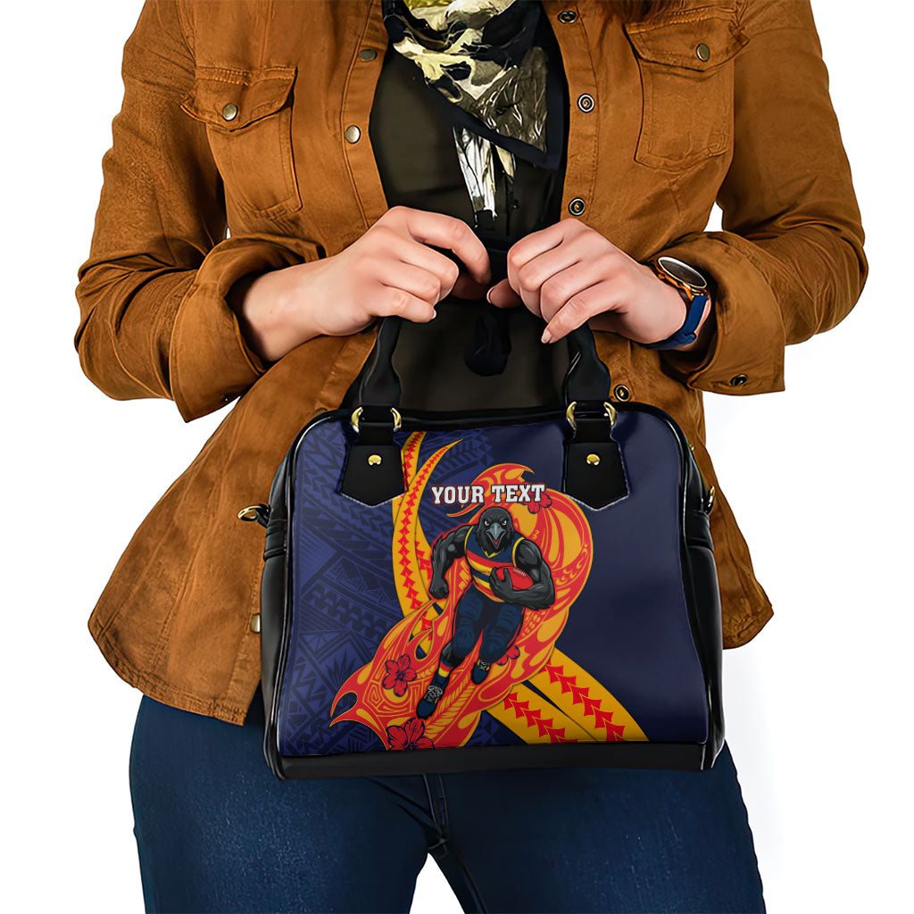 Personalized Adelaide Crows Shoulder Handbag Polynesian Tribal Crow Mascot With Hibiscus Floral Art