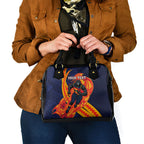 Personalized Adelaide Crows Shoulder Handbag Polynesian Tribal Crow Mascot With Hibiscus Floral Art