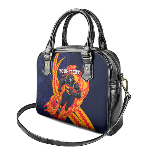Personalized Adelaide Crows Shoulder Handbag Polynesian Tribal Crow Mascot With Hibiscus Floral Art