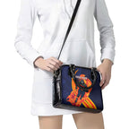 Personalized Adelaide Crows Shoulder Handbag Polynesian Tribal Crow Mascot With Hibiscus Floral Art