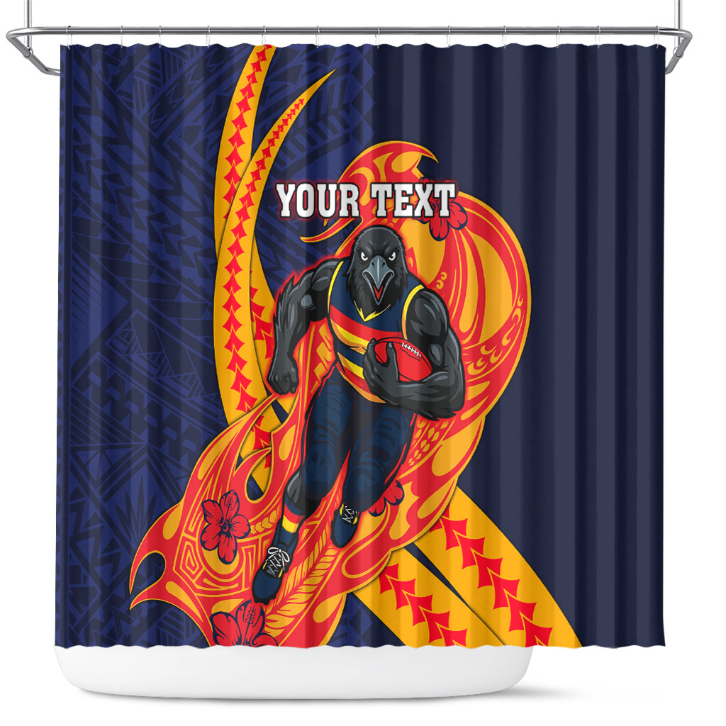 Personalized Adelaide Crows Shower Curtain Polynesian Tribal Crow Mascot With Hibiscus Floral Art