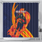 Personalized Adelaide Crows Shower Curtain Polynesian Tribal Crow Mascot With Hibiscus Floral Art