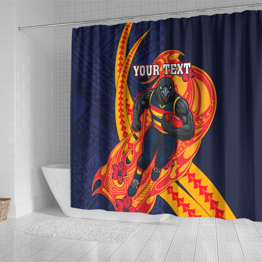 Personalized Adelaide Crows Shower Curtain Polynesian Tribal Crow Mascot With Hibiscus Floral Art