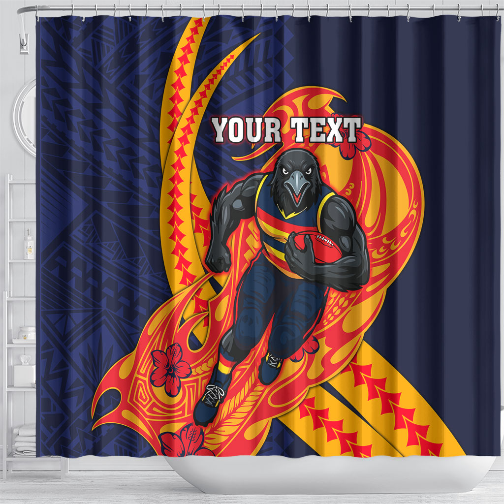 Personalized Adelaide Crows Shower Curtain Polynesian Tribal Crow Mascot With Hibiscus Floral Art