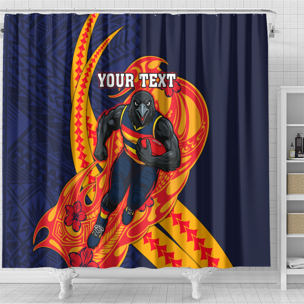 Personalized Adelaide Crows Shower Curtain Polynesian Tribal Crow Mascot With Hibiscus Floral Art