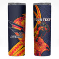 Personalized Adelaide Crows Skinny Tumbler Polynesian Tribal Crow Mascot With Hibiscus Floral Art