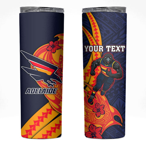 Personalized Adelaide Crows Skinny Tumbler Polynesian Tribal Crow Mascot With Hibiscus Floral Art