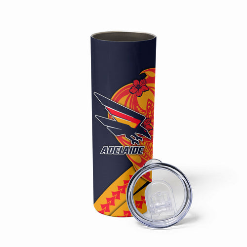 Personalized Adelaide Crows Skinny Tumbler Polynesian Tribal Crow Mascot With Hibiscus Floral Art